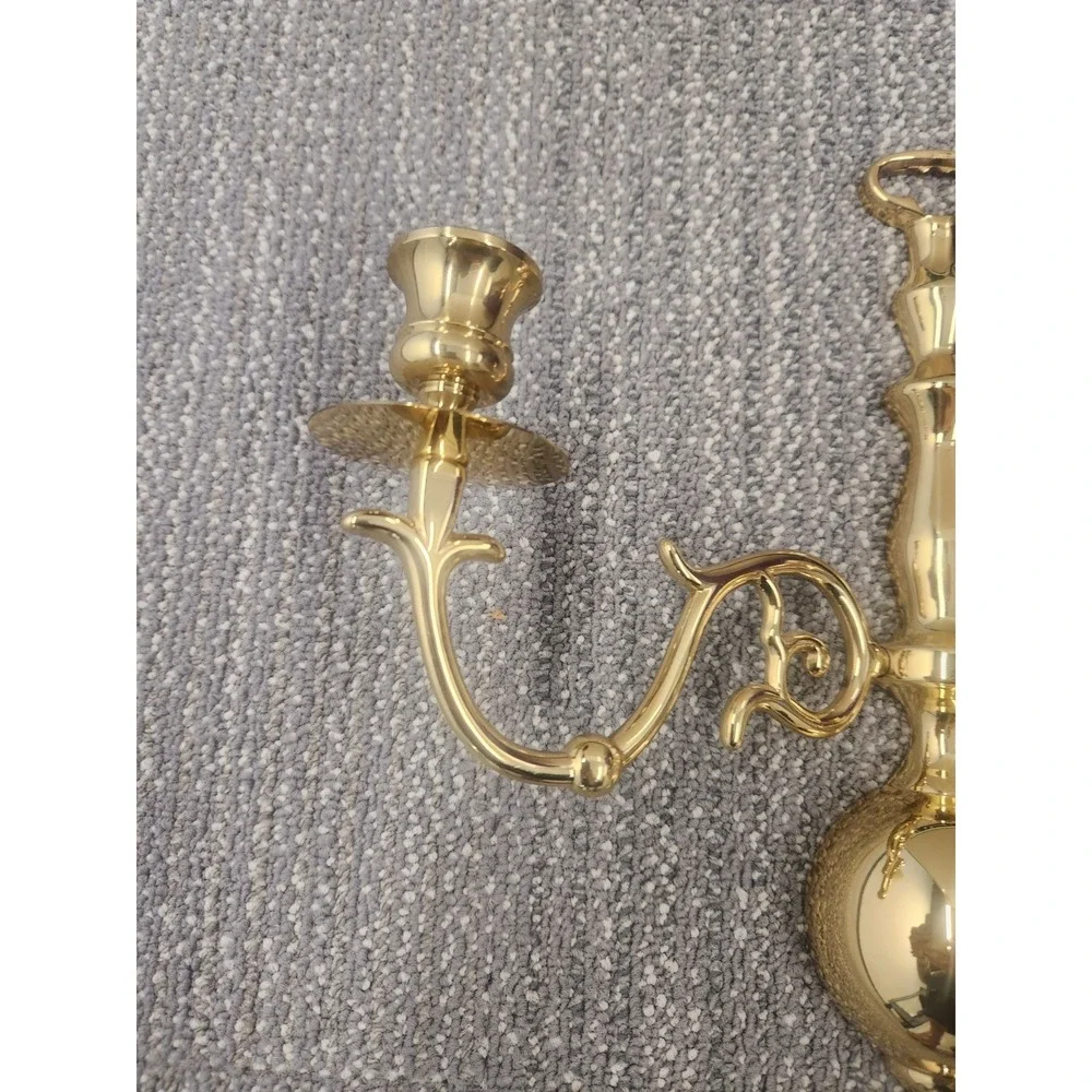 Vtg. Brass Two Arm Wall Sconce Candle Holder 12